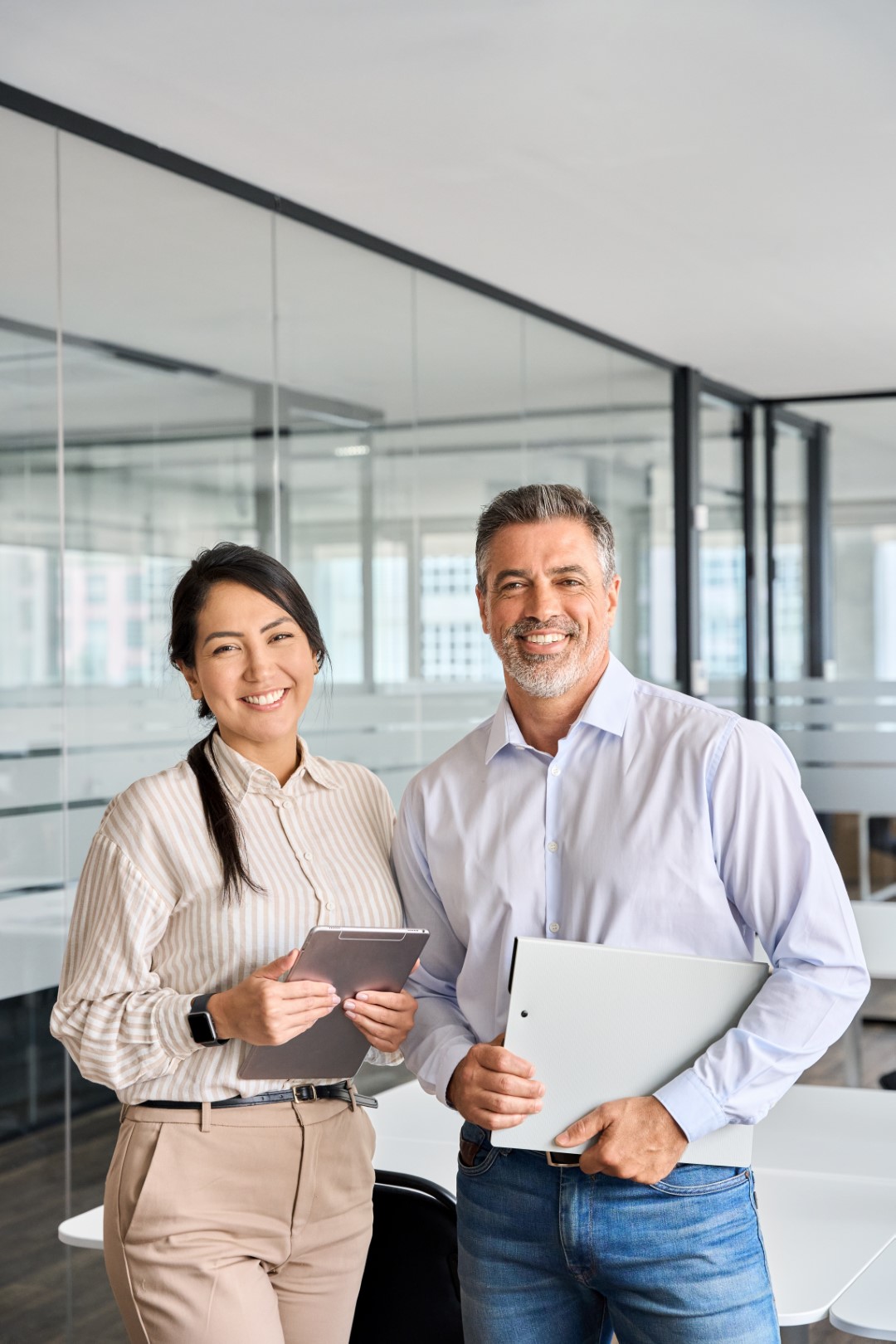 Happy diverse professional business man and woman team in office, portrait.